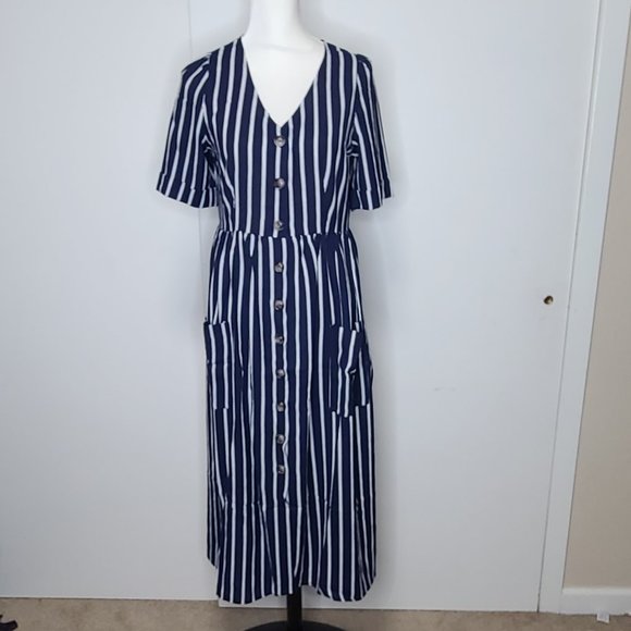 Navy and white striped midi dress - Picture 1 of 7